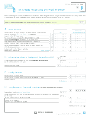 Quebec Work Premium Tax Credit Schedule