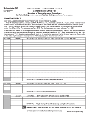 Hawaii General Excise/Use Tax Exemption Schedule