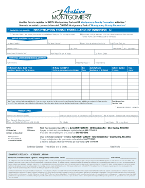 Montgomery County Recreation Activity Registration Form