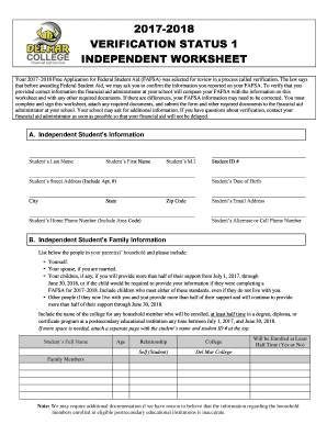 2017-2018 FAFSA Verification Worksheet