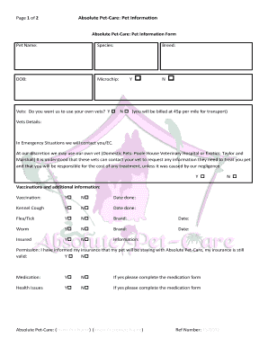 Absolute Pet-Care Pet Information Form