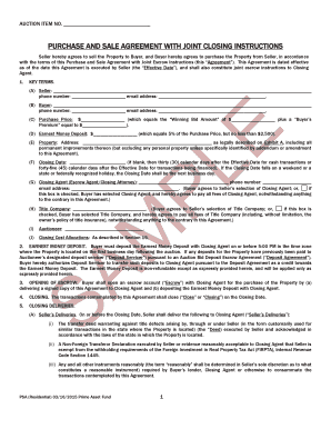 Purchase and Sale Agreement with Joint Closing Instructions