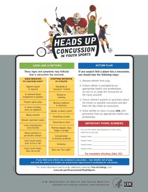 Concussion Signs and Symptoms Action Plan