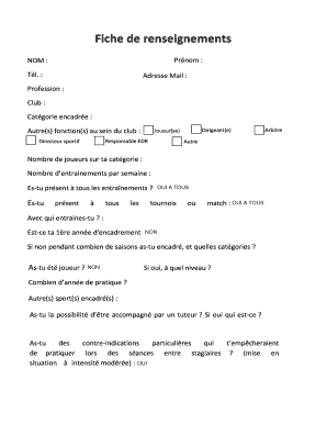 Fiche de renseignements