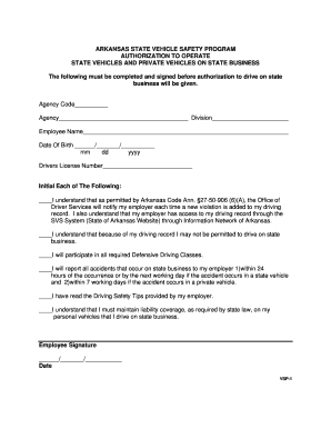 Arkansas State Vehicle Safety Program Authorization