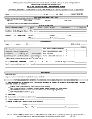 New York Health Certificate Appraisal Form