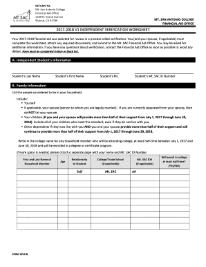 2017-2018 Independent Verification Worksheet