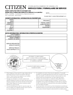 Citizen Watch Repair Service Form