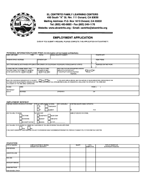 El Centrito Employment Application