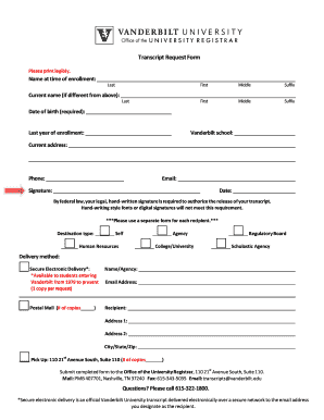 Vanderbilt Transcript Request Form