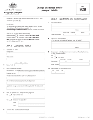 Australian Visa Change of Address and Passport Details Form 929