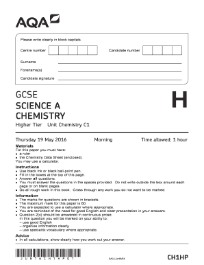 GCSE Chemistry Exam Form