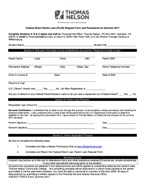 Federal Direct Parent Loan (PLUS) Request Form