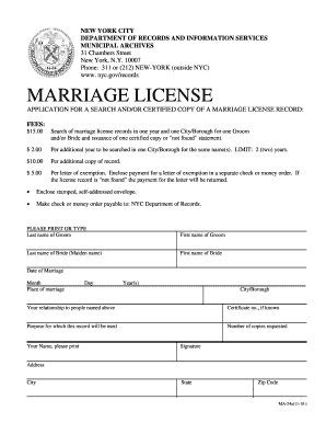 New York City Marriage License Record Search Application