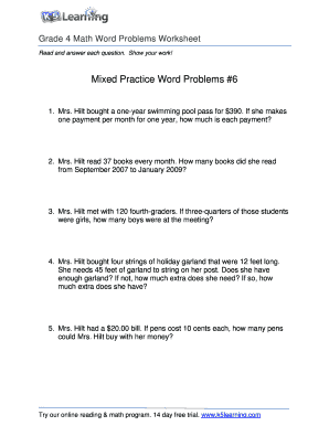 mixed word problems for grade 4 fill online printable fillable blank pdffiller
