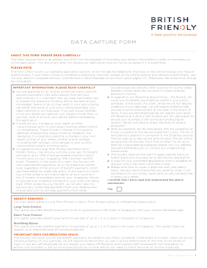 Data Capture Form for Income Protection Policy