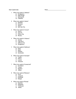 US State Capitals Quiz