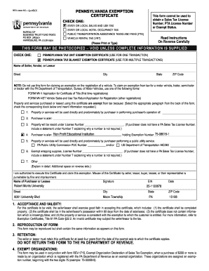 Pennsylvania Exemption Certificate