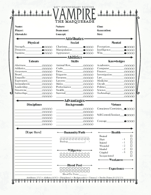 Vampire the Masquerade Character Sheet