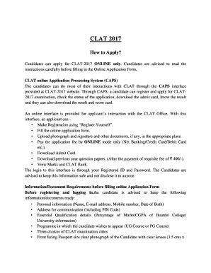 CLAT 2017 Application Form