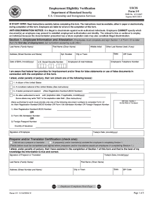 USCIS Form I-9 Employment Eligibility Verification