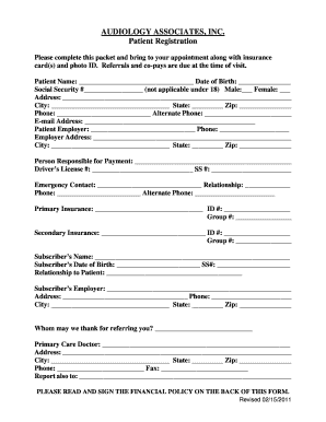 Audiology Associates Patient Registration Form