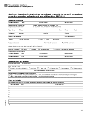 Catalonia Vocational Training Pre-Registration Form