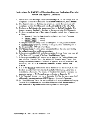 Fillable Online Instructions for RAC CHA Education Program Evaluation ...