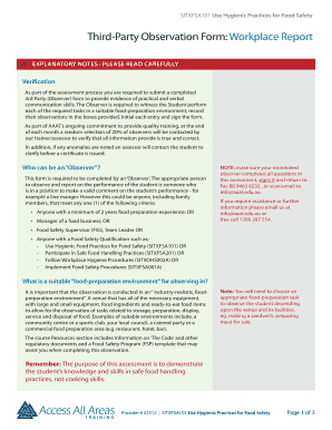 Third-Party Observation Form for Food Safety