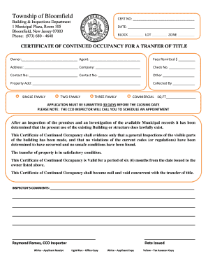 Certificate of Continued Occupancy for Transfer of Title