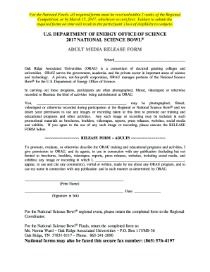 2017 Adult Media Release Form