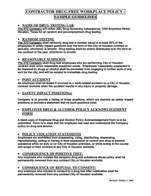Contractor drug-free workplace policy - sample guidelines
