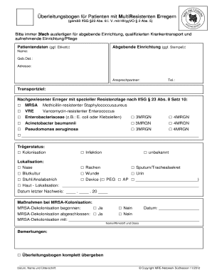Überleitungsbogen für Patienten mit MultiResistenten Erregern