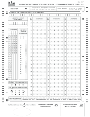 Karnataka CET Biology Answer Sheet
