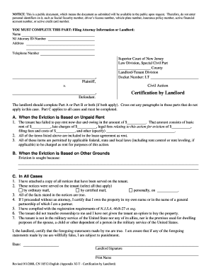 New Jersey Landlord Certification Form