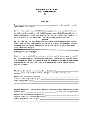 MINNESOTA STATUTE 145C HEALTH CARE DIRECTIVE OF