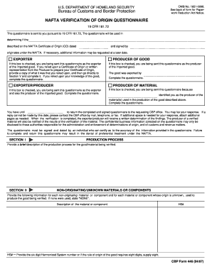 NAFTA Verification of Origin Questionnaire