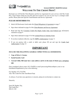 Vermont Monthly Unlimited Credit Repair Service Agreement