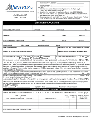 Proteus Employee Application Form