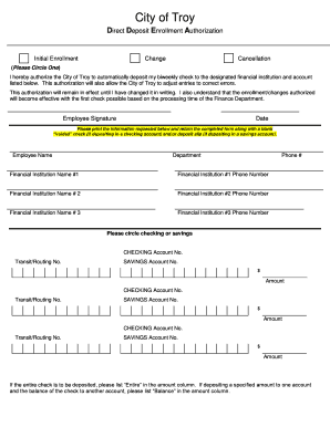 City of Troy Direct Deposit Authorization