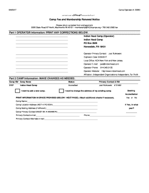 Camp Fee and Membership Renewal Notice