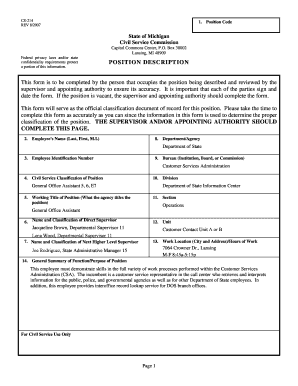 Michigan Civil Service Position Description Form