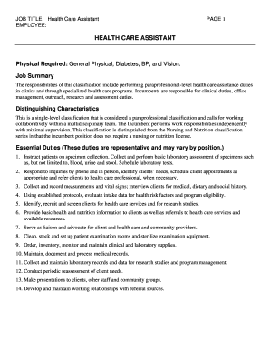 Health Care Assistant Job Description