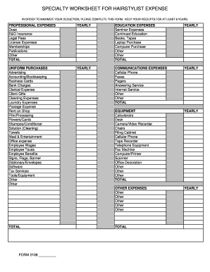 Fillable Online Specialty Worksheet for Hairstylist.xls Fax Email Print