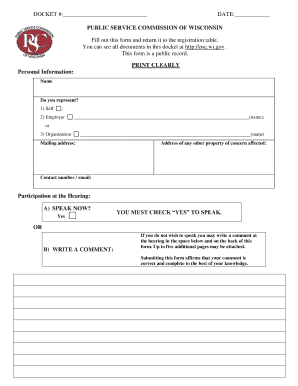 Public Service Commission of Wisconsin Hearing Participation Form