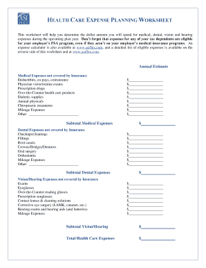 Health Care Expense Planning Worksheet