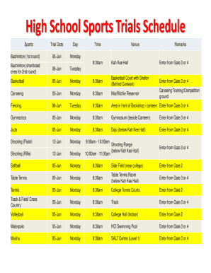 High School Sports Trials Schedule