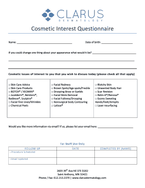 Cosmetic Interest Questionnaire