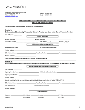 Vermont Out-of-Network Medical Office Visit Form