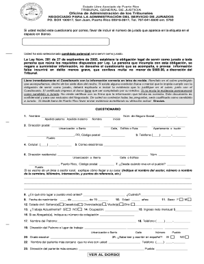 Cuestionario para el Servicio de Jurados